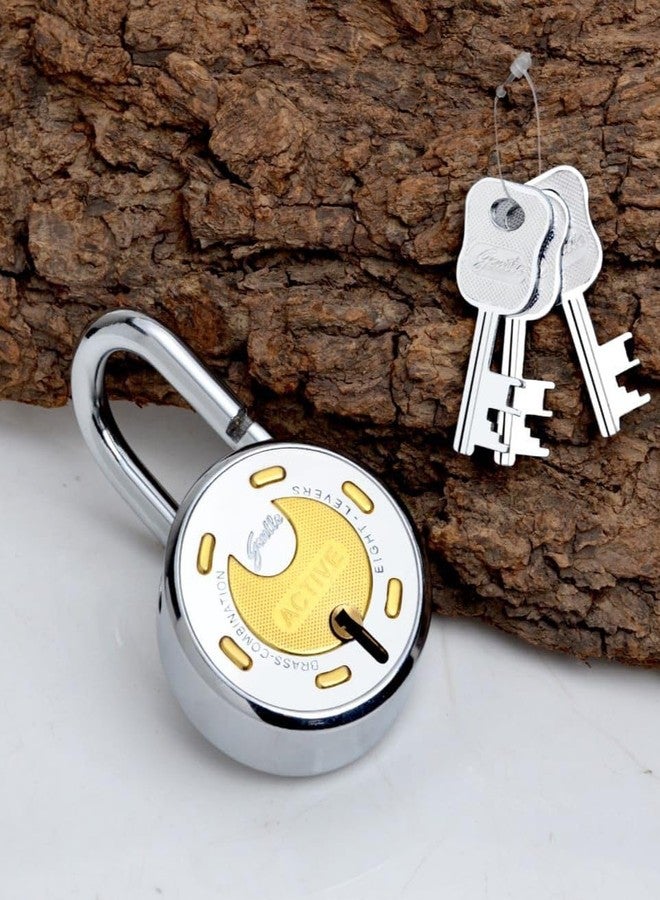 Bergo Lock Round 65 Padlock with 3 Keys/Key Chain /8 Lever/Double Locking/Brass Combination Silver Finish - Image 3